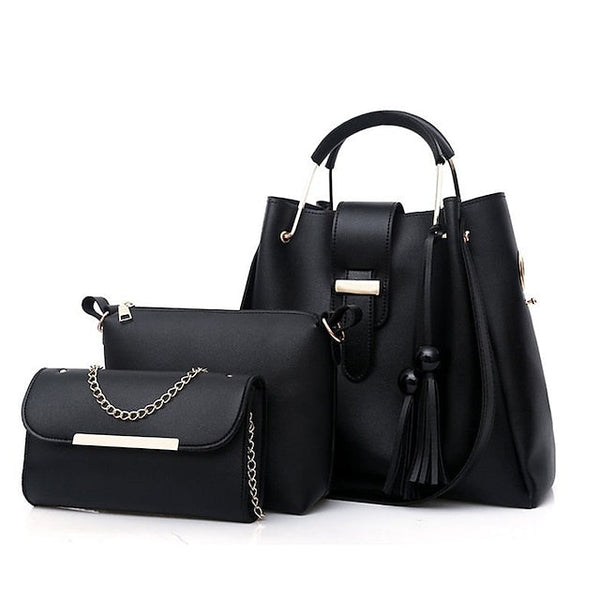 Tote Pink Leather - Handbag Faux Women's Set 3-Piece FashionChic