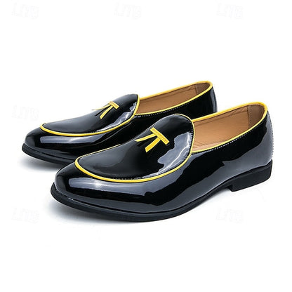 with Leather Patent Yellow Black Faux Men's Loafers Trim FashionChic
