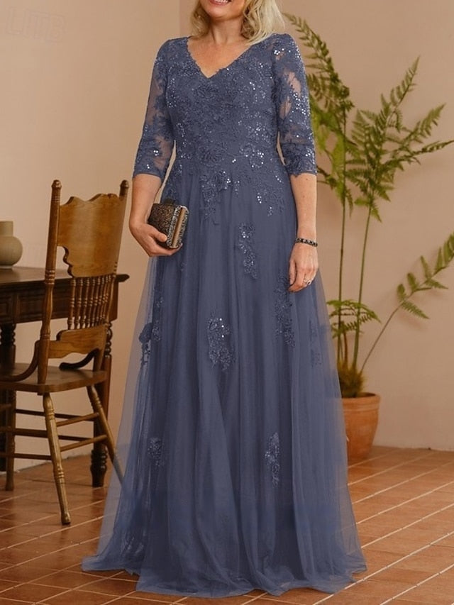 of V Mother Wedding Guest Dress A-Line the Neck Bride Elegant FashionChic