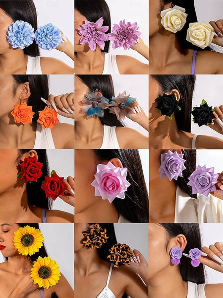 Earrings Flower Statement - Floral Oversized Women's Drop FashionChic