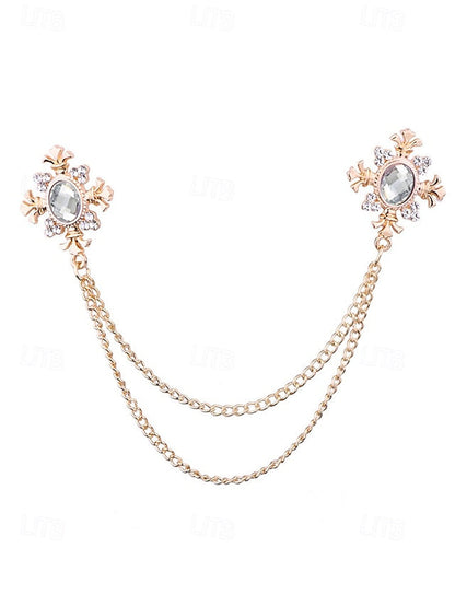 Elegant Double Blue Vintage – Chain Gem Collar Brooch FashionChic