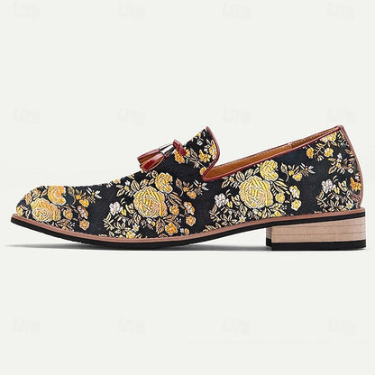 Jacquard for Tassels with Floral Men's Loafers Pattern FashionChic