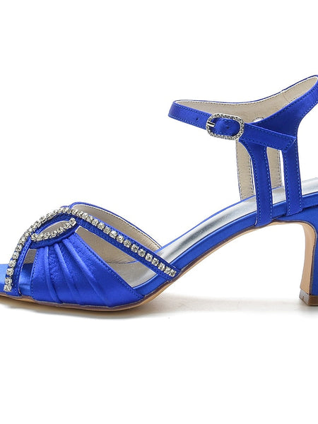 Women's Rhinestone Sandals Heeled Satin Navy – Blue FashionChic