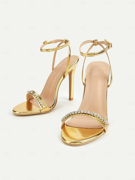 Women's High Dazzling Heels – Strap Gold Metallic Ankle FashionChic