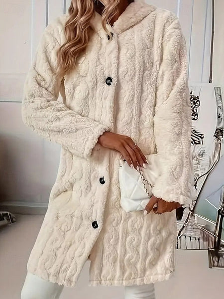 Warm Casual Faux Women's Coat Fur Buttons Comfortable FashionChic