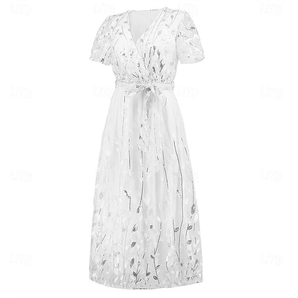 Dress Mother A-Line Bride Sequin Neck V of Elegant the FashionChic