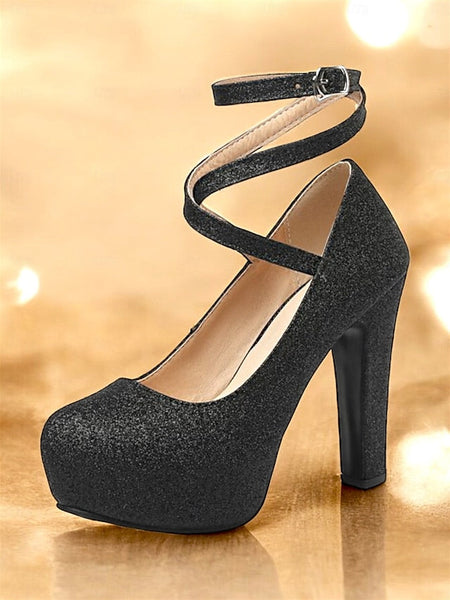 Ankle Glitter Heels Platform – Pink Women's with Strap FashionChic