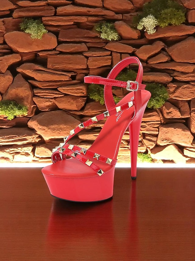 Platform with Studded Women's Straps Heels Stiletto FashionChic
