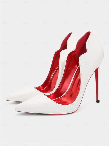 High – Soles Pointed Heels Patent Red with Leather Black Toe FashionChic