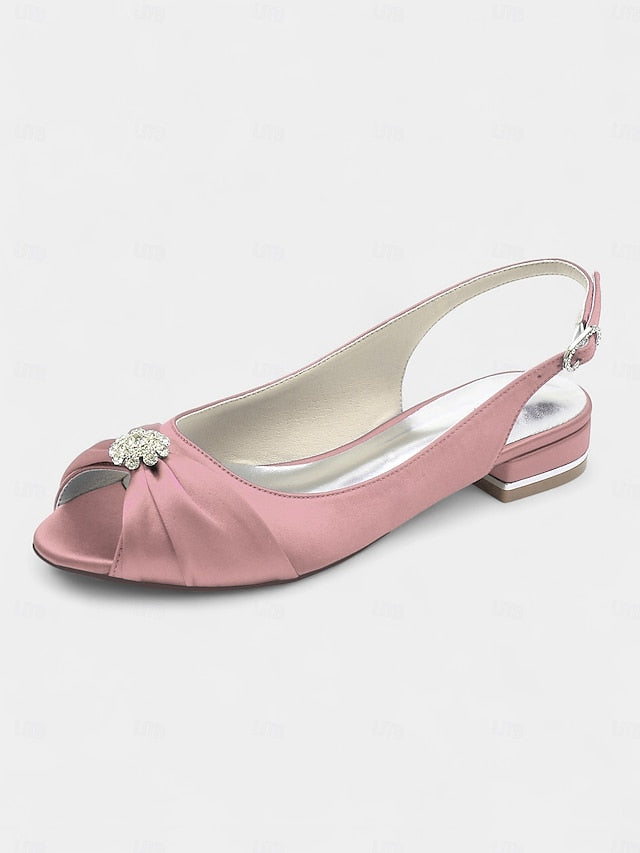 Women's Wedding Heels with Crystal Satin Slingback FashionChic