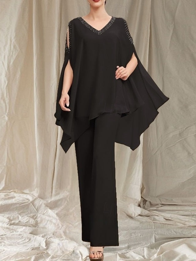 Neck the Guest Bride of V Wedding Pantsuit Dress Mother Elegant FashionChic