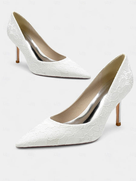 Stiletto Women's - Heels Lace-Embroidered Pointed-Toe FashionChic