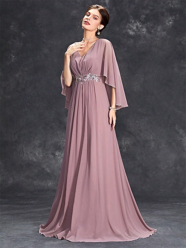 Mother V of Floor the Neck Bride Party Dress Elegant FashionChic