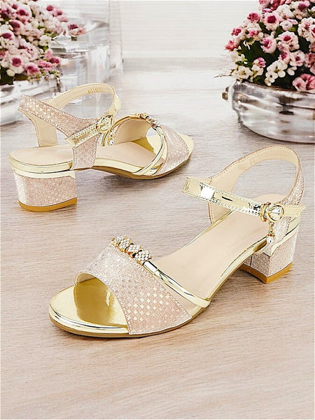 Heel for – Gold Rhinestone-Embellished Block Sandals Women FashionChic