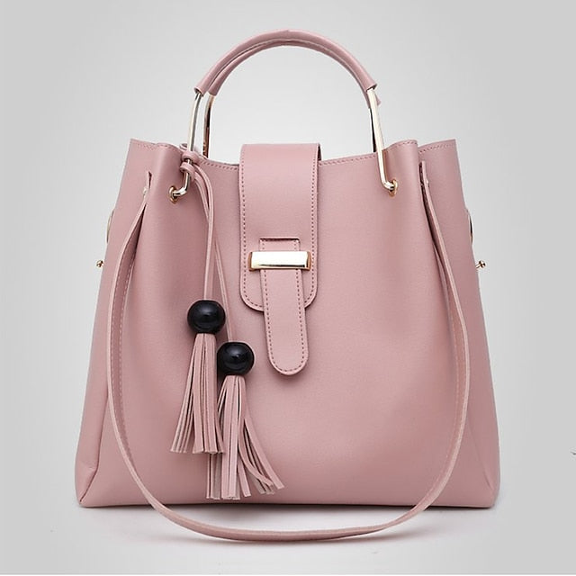 Leather Women's Set Tote 3-Piece Pink Faux - Handbag FashionChic