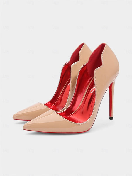 High – Soles Pointed Heels Patent Red with Leather Black Toe FashionChic