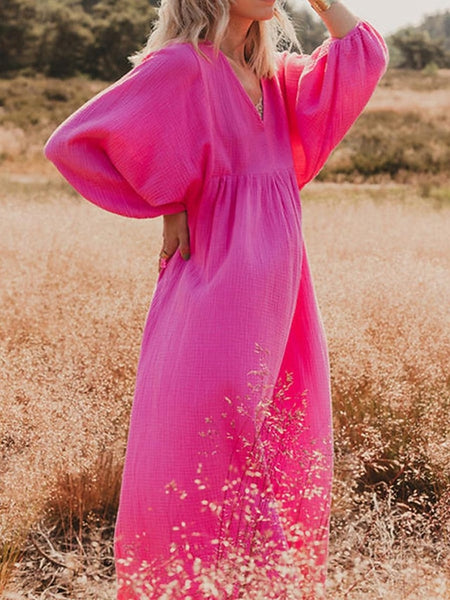 Women's Pink Orange Rose Red Summer Spring Maxi Dress Faux