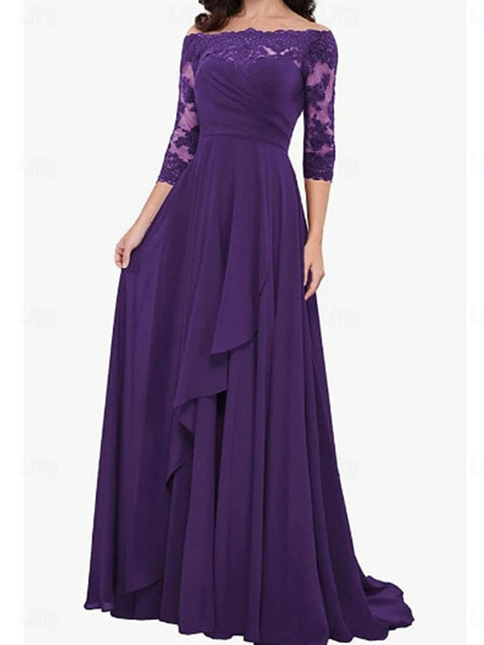 Mother of Elegant A-Line the Bride Dress Simple Off Shoulder FashionChic