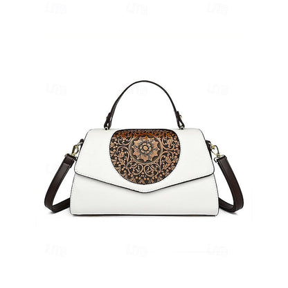 Floral – Faux Vintage Engraved Handbag Leather Women's FashionChic