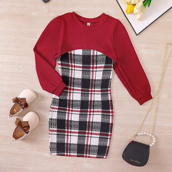 Pieces Girls' Suits 2 Dress Kids Long Color Set Block FashionChic