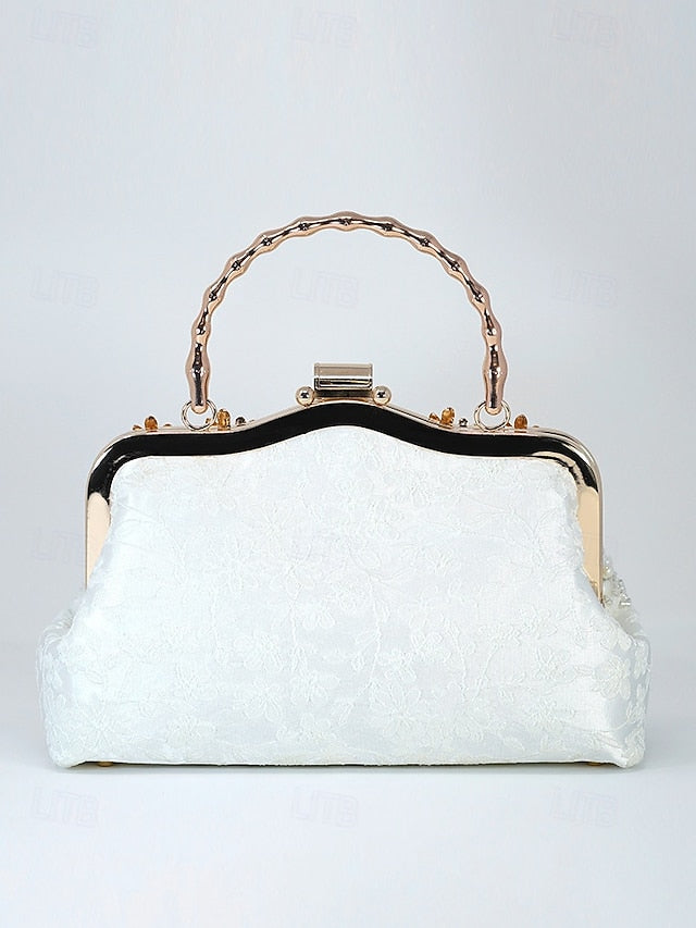 Handbag Floral Pearl and Evening White Lace Elegant with FashionChic