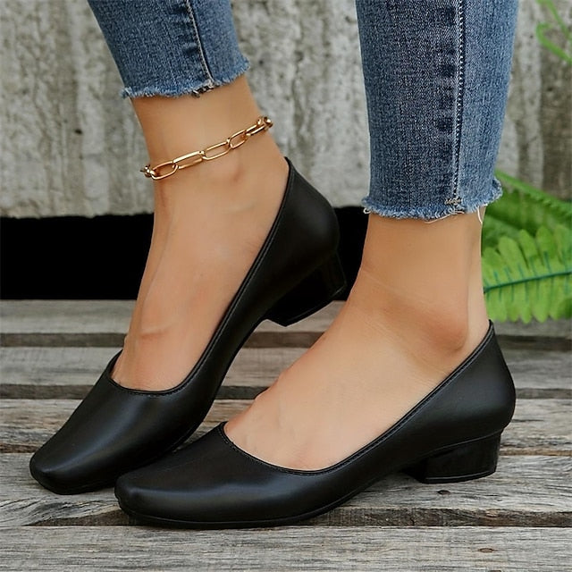 Heel Low Slip-On Pumps Black Classic Women's Toe – Round FashionChic