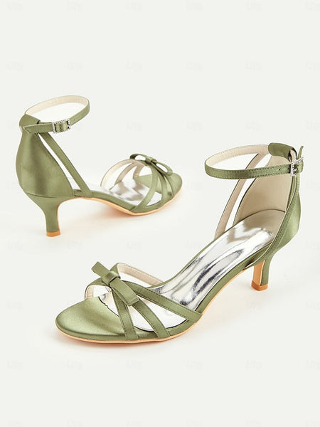 Women's Vintage Green Strappy 1950s Satin Kitten Heel FashionChic