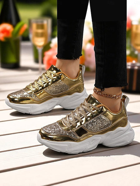 with Sneakers Platform Metallic Chunky Glitter Women's FashionChic