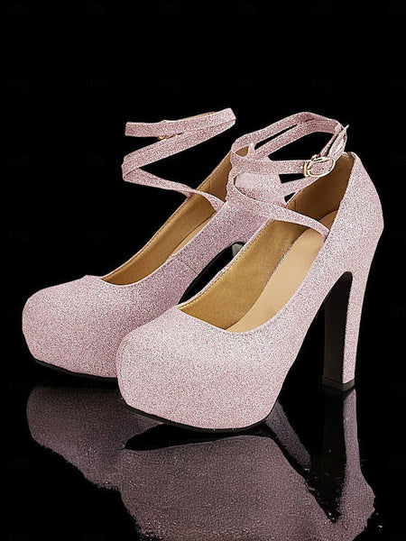 Ankle Glitter Heels Platform – Pink Women's with Strap FashionChic