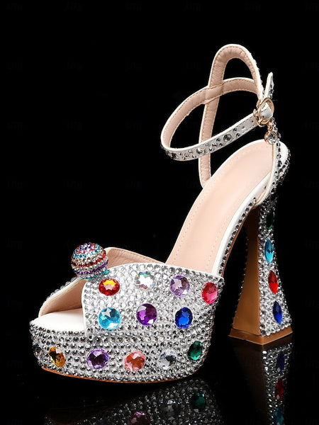 with Heel Women's Matching Rhinestone Platform Sandals High FashionChic