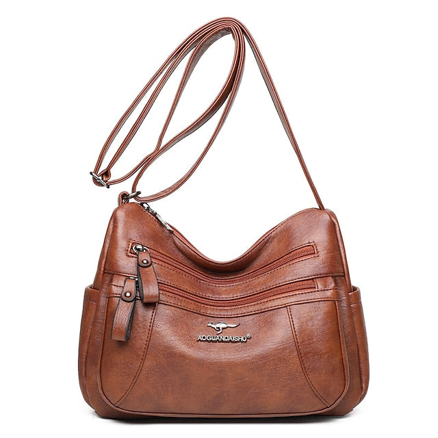 Shoulder Women's Bag Leather Black – Faux Multi-Pocket FashionChic