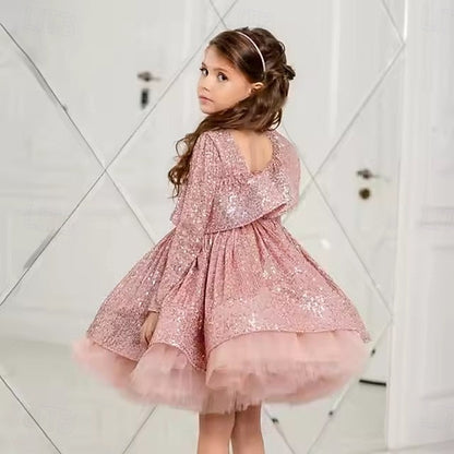 Kids Party Girls' Performance Sleeve Long Dress Color Solid FashionChic