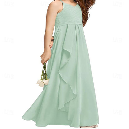 Girl Girls Bridesmaid Flowy Flower Halter A-Line Dress Junior FashionChic