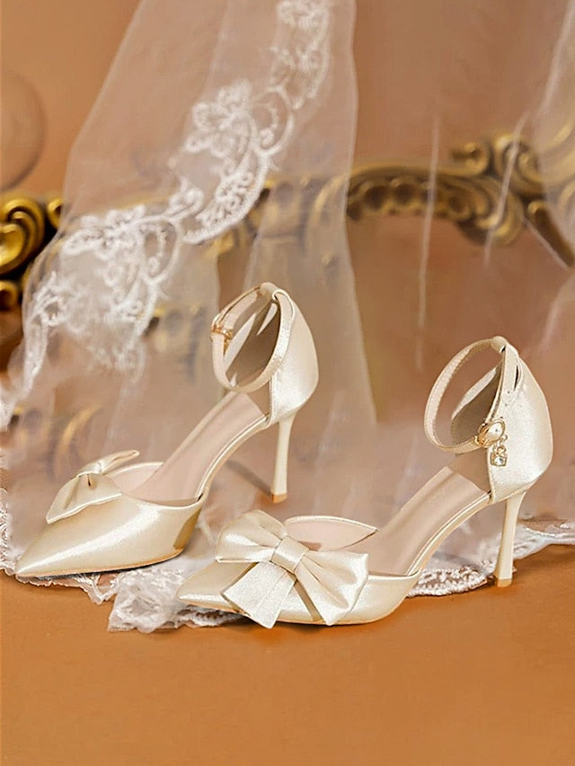 Ankle Strap – Champagne Pointed Pumps Women's Classy Bow FashionChic