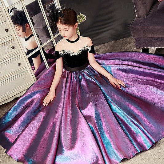 Party Sleeve Dress Color Solid Short Girls' Kids FashionChic