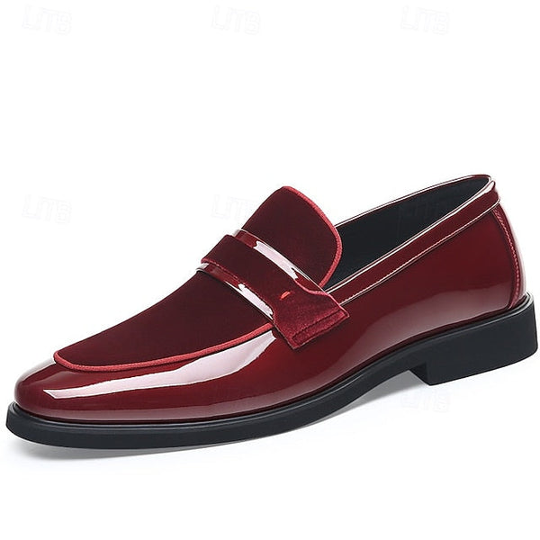 Sleek Leather Men's Velvet Design Faux Red – with Loafers FashionChic
