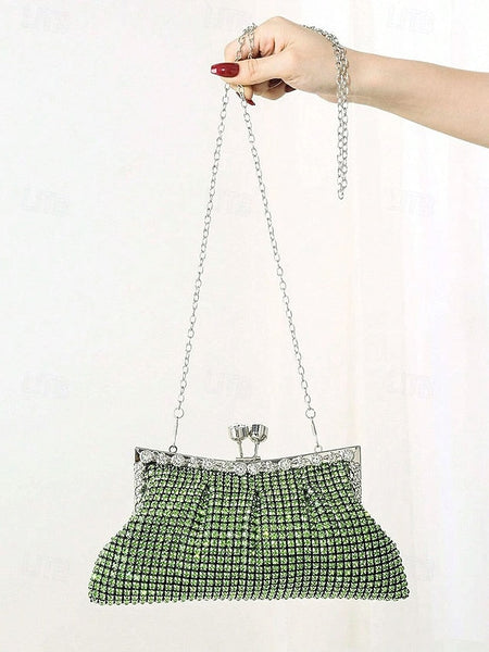 Vintage Sage Women's – Clutch Purse Green Rhinestone FashionChic