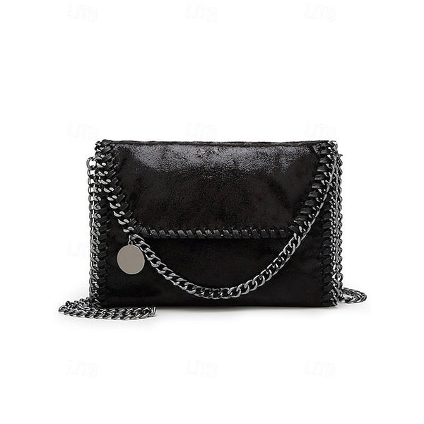 Leather Faux Bag with Chain Red Whipstitch Shoulder Detailing FashionChic