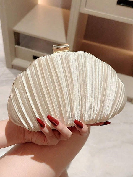 Satin Women's Evening Clutch Shell Purse Pleated FashionChic