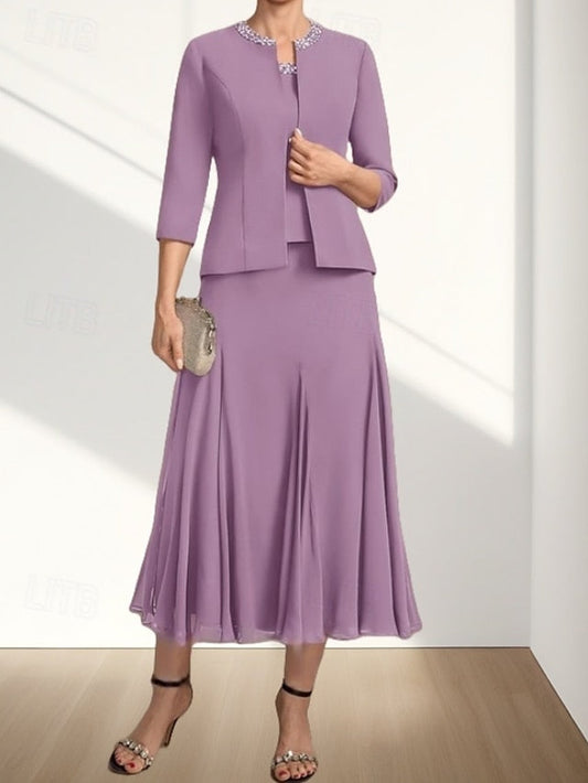 Two Mother Elegant the Wedding Guest Dress Piece A-Line Bride of FashionChic