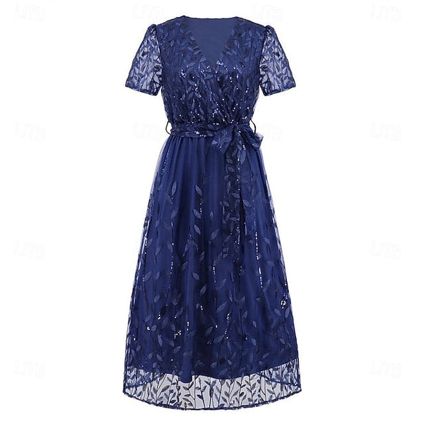 Dress Mother A-Line Bride Sequin Neck V of Elegant the FashionChic