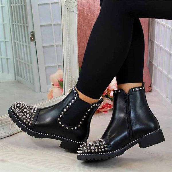 Chelsea Sole Ankle – Black Studded Chunky Boots Women for FashionChic