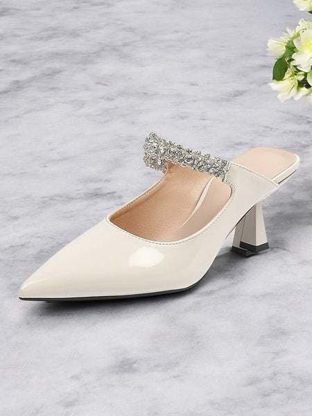 Slip-On Women's Heeled Embellished Pointed-Toe Rhinestone FashionChic