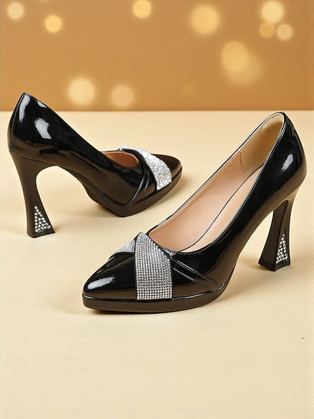 Women's Pointed Patent Heels Leather Burgundy with Toe FashionChic