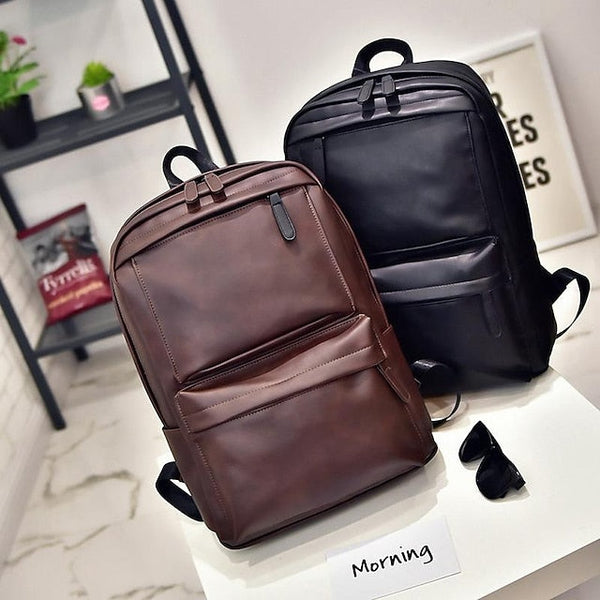 with Leather Backpack Black Faux Front Zipper Men's Pocket FashionChic