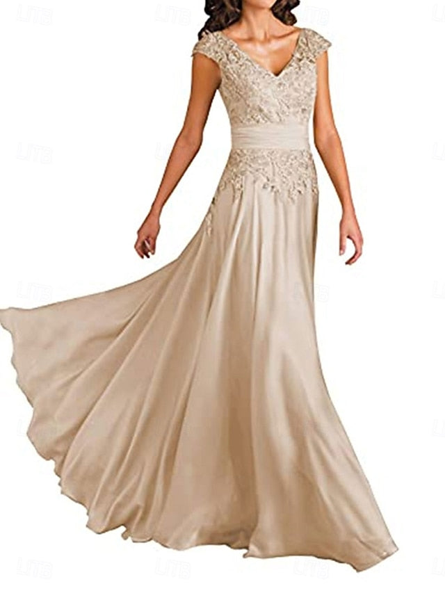 Bride Simple Neck A-Line the Elegant Floor Mother Dress of V FashionChic