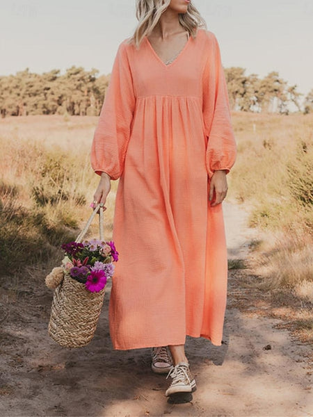 Women's Pink Orange Rose Red Summer Spring Maxi Dress Faux