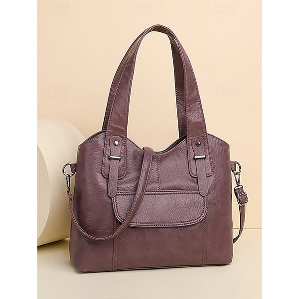 Brown Faux Bag Women's Leather Tote with Vintage Dual FashionChic