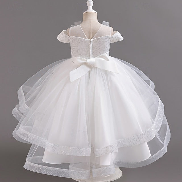 Girls' Dress Party Kids Color Wedding Sleeve Short Solid FashionChic