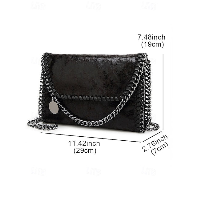 Leather Faux Bag with Chain Red Whipstitch Shoulder Detailing FashionChic